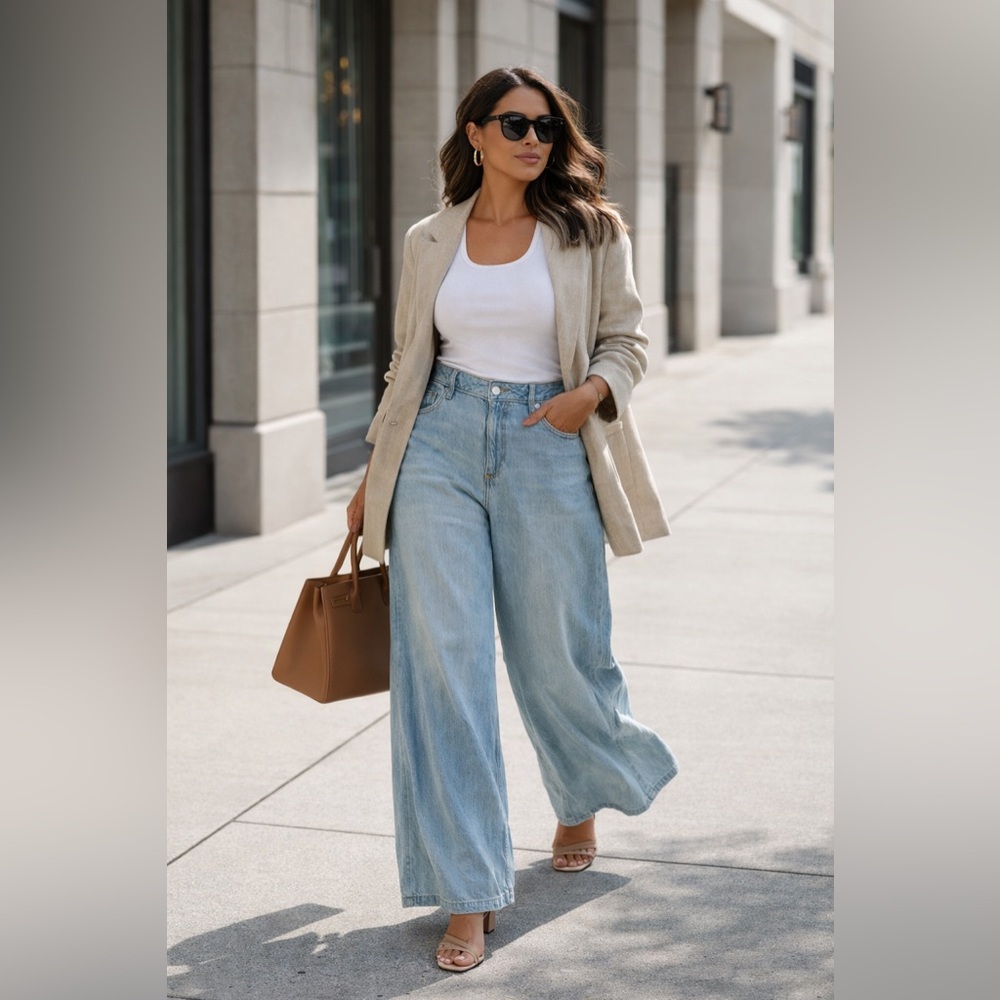 NWT- High Rise Palazzo Jeans - Light Wash - Wide Leg - Size 8 - Denim Co